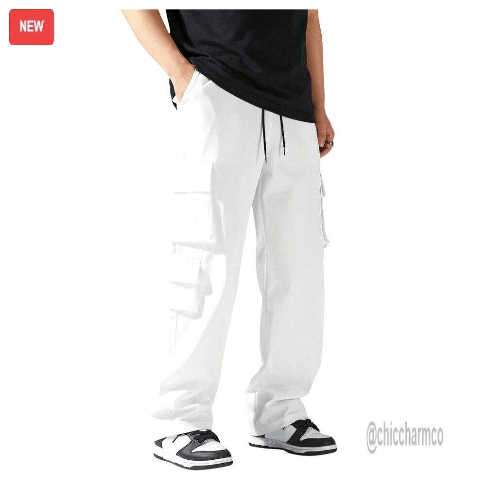 Men's Drawstring Waist Cargo Pants Casual Loose Fit Workout Streetwear
